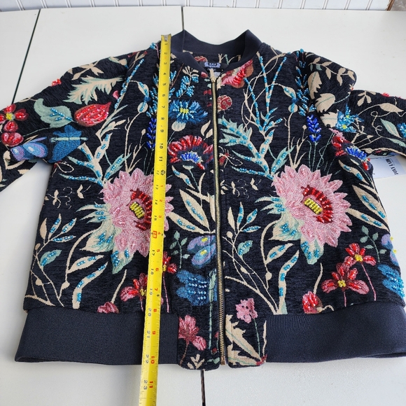 NWT $230 A.Z.I. New York Black Floral Tapestry Jacket Beaded Full Zip Linens M - Picture 8 of 16